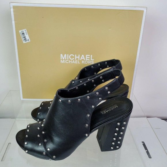 Michael Kors Shoes - Michael Kors Womens Black Leather Astor Stud Heels